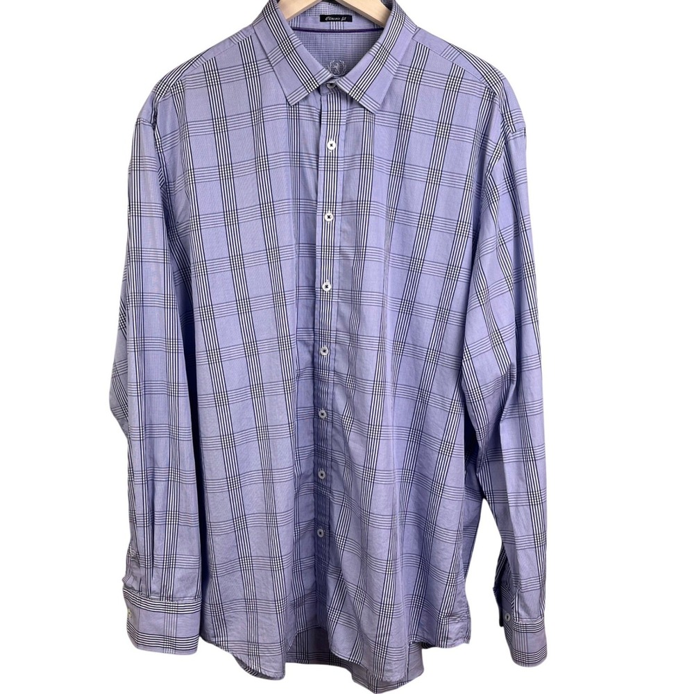 Bugatchi Classic Fit Purple Black Big Check Long Sleeve Dress Shirt‎ 17.5 x 37